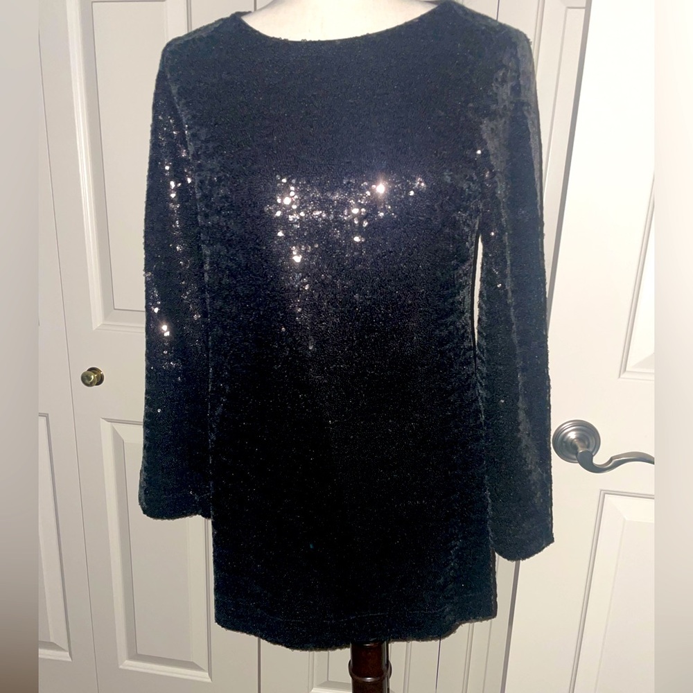 Tyler boe black sequined long sleeve top